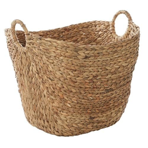 Deco 79 Seagrass Large Woven Storage Basket with Handles, Stylish Deco 79 Seagrass Handmade Decorative and Functional Storage Basket Large Woven Basket Organizer with Ring Handles, Basket for Storage 20" x 18" x 19", Brown