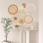 Boho Wall Basket Decor Set of 8 - Handmade Woven Rattan & Macrame Wall Art with Tassels - Image 5