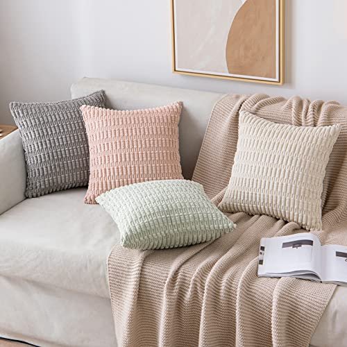 515UGwTMaJL._SL500_.jpg MIULEE Set of 2 Soft Corduroy 18x18 Inch Boho Striped Throw Pillow Covers for Modern Farmhouse Decor. - Image 2