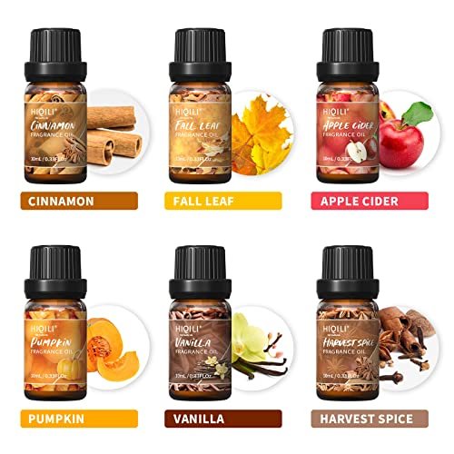 516g-Mj4fmL._SL500_.jpg HIQILI Spice Fragrance Oil Set - 6x10ml for Candle Making, Soap, and Diffusers. Fall scents: Cinnamon, Pumpkin, Vanilla, Apple Cider, Harvest Spice. Perfect for home and holiday! - Image 2