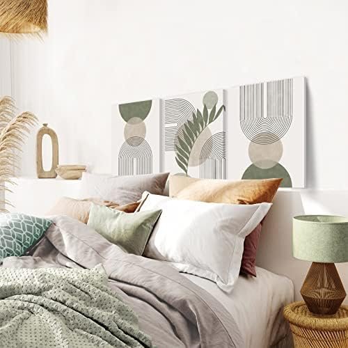 517LYPvSk-L._SL500_.jpg Sage Green Boho Wall Art Set of 3: Minimalist Framed Geometric Leaf/Sun/Moon Canvas, 12"x16" - Image 4