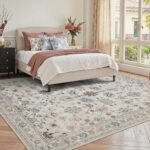 Rugxara 5x7 Washable Floral Boho Vintage Area Rug - Soft, Non-Slip Low Pile Carpet for Bedrooms & Kids Rooms (Grey) - Image 3