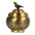 Brass-Finished Round Hammered Metal Container with Bird Finial - Creative Co-Op Design - Image 6