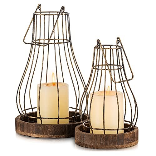 Romadedi Lantern Farmhouse Decor - Rustic Candle Holders for Living Romadedi Lantern Farmhouse Home Decor - Rustic Candle Holders Decorative Lanterns for Candle Living Room Kitchen Dining Coffee Table Fireplace Mantle Outdoor
