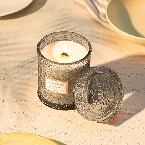 519Sq0KxKxL._SL500_.jpg LA JOLIE MUSE Vanilla Coconut Candle - 19 oz Natural Soy Wax, Wood Wick, 90-Hour Burn Time, Large Glass Jar - Image 3