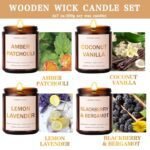 4-Pack 7oz Wood Wick Scented Candles in Amber Jars – Includes Amber Patchouli, Coconut Vanilla, Lemon Lavender, Blackberry Bergamot. Perfect Gift for Women! - Image 3