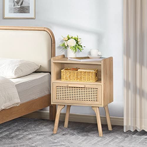 51BAw1SMCfL._SL500_.jpg Lerliuo Rattan Nightstand: Boho Bedside Table with Drawer & Open Shelf, Solid Wood Legs, Natural Finish. Perfect for Bedrooms & Small Spaces. - Image 8