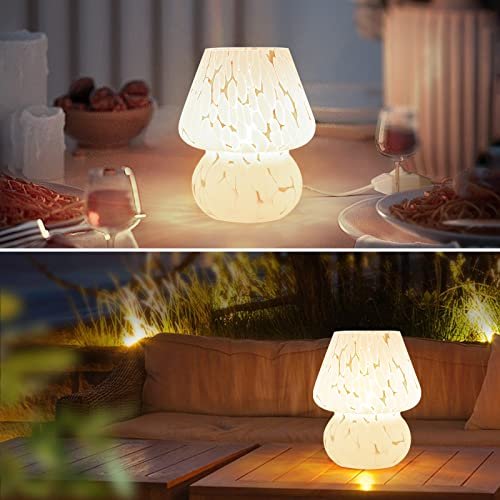 51BNV5P0mAL._SL500_.jpg ONEWISH Dimmable Mushroom Lamp - Small Bedside Nightstand Light, Translucent White Glass, Murano Style Home Decor. Perfect for Bedroom, Dorm, Kitchen! - Image 5