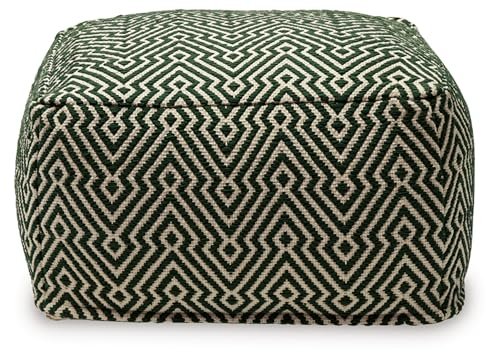 51C8Kld5umL._SL500_.jpg Signature Design by Ashley Abacy Square Handwoven Pouf with Geometric Pattern in Green & Beige - Image 3