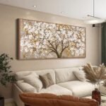 Large Wall Art Print Gold Abstract Tree Of Life Framed Modern Artwork Canvas Painting Gold Tree Pictures Home Decor Ready To Hang For Bedroom Living Room 30"X60"