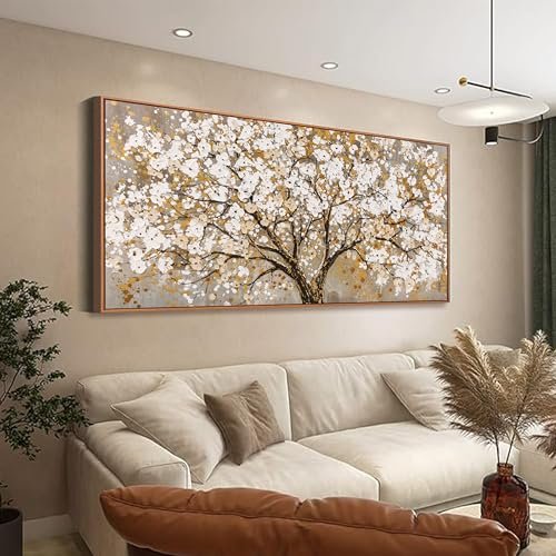 Large Framed Gold Abstract Tree of Life Canvas Art – Large Wall Art Print Gold Abstract Tree Of Life Framed Modern Artwork Canvas Painting Gold Tree Pictures Home Decor Ready To Hang For Bedroom Living Room 30"X60"