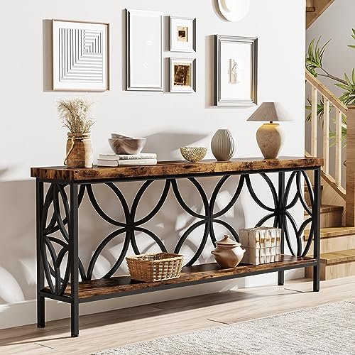 51DEYpWoHhL._SL500_.jpg Tribesigns 70.9-Inch Industrial Narrow Sofa Table - Storage Console for Entryway & Living Room, Rustic Brown - Image 5