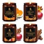 Fall Candle Set, Fall Scented Candles for Home, 4 Pack Soy Candle Set, Holiday Gift for Women Men, Scents of Cinnamon Clove/Vanilla Pumpkin/Apple Pie/Hello Falls