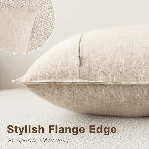 51DOMnVahdL._SL500_.jpg Foindtower Set of 2, Boho Farmhouse Decorative Throw Pillow Covers 26"x26" Natural Beige for Couch & Living Room - Image 3