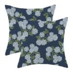 Navy Blue Hydrangea Floral Pillow Covers 18 x 18 Inch Outdoor Green Flowers Throw Pillow Covers Set of 2 Seasonal Summer Spring Pillow Cases Home Decor for Living Room Bedroom Linen Square Cushion