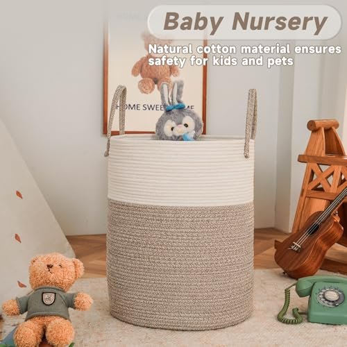 51DahkiXsbL._SL500_.jpg JMvicyroam 60L Large Woven Laundry Basket – Cotton Rope Storage for Blankets, Toys, Clothes, and Nursery Decor. - Image 2