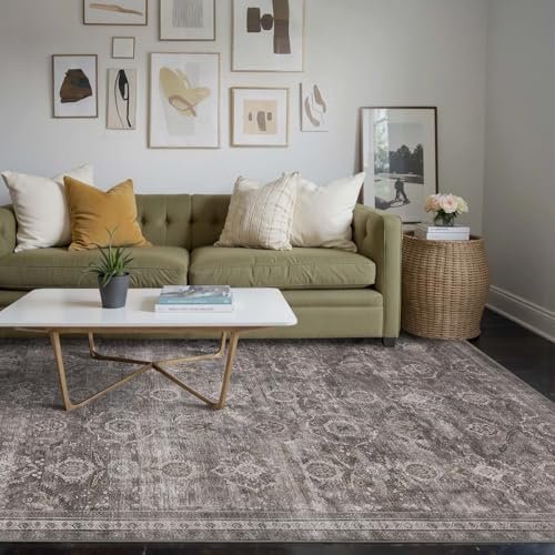 51Fgitb2duL._SL500_.jpg Rugxara 5x7 Area Rug: Vintage Grey Washable Boho Rug, Non-Slip, Low Pile Faux Wool for Living Room & Kids' Room. - Image 2