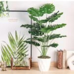 28" Tall Faux Monstera Plant in White Pot - Indoor Decorative Artificial Potted Plant for Home & Office - Image 2