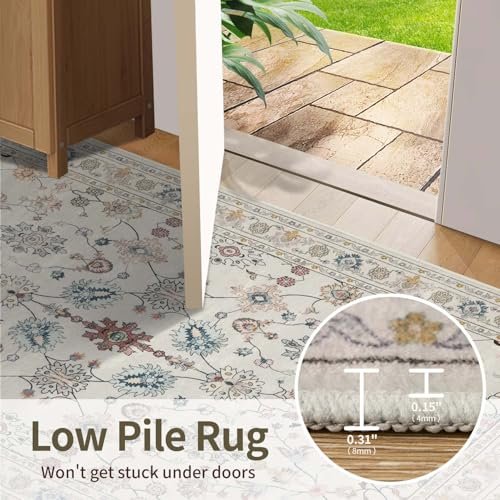 51GNM4s3EHL._SL500_.jpg Rugxara 5x7 Washable Floral Boho Vintage Area Rug - Soft, Non-Slip Low Pile Carpet for Bedrooms & Kids Rooms (Grey) - Image 8