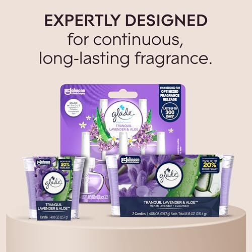 51GV22l9uYL._SL500_.jpg Glade 1-Wick Lavender & Aloe Scented Candles, Essential Oil Air Fresheners, 4.08 Oz, 2-Pack - Image 6