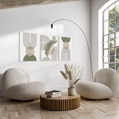 51H1BKf7DFL._SL500_.jpg Sage Green Boho Wall Art Set of 3: Minimalist Framed Geometric Leaf/Sun/Moon Canvas, 12"x16" - Image 7