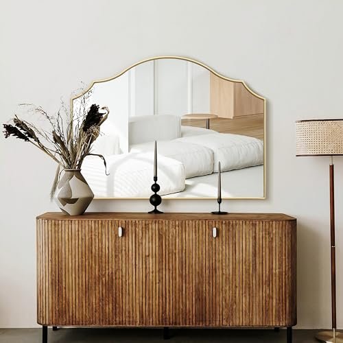 51H2QX-4XzL._SL500_.jpg Besdomus Gold Scalloped Arched Mirror: 36"x26" Modern Dresser Wall Mirror for Home Decor - Image 7