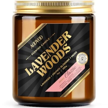 AOOVOO Wood Wick Candles - Lavender Woods Candle, Scented Candles for Men, Candle for Home, 9 oz, 50 Hours Burn