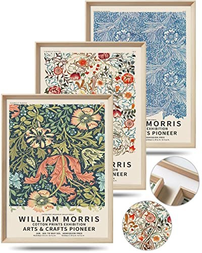 UPWOIGH Framed Wall Art, William Morris Wood Canvas Wall Art,16x12in Cotton Pattern Vintage Poster Wall Decor Aesthetic for Living Room Bedroom, Morris Art-framed-41, 16x12in