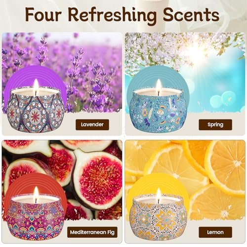 51HdKaRh8OL._SL500_.jpg TranquilBliss 4-Pack Soy Wax Candle Set – 120 Hours Burn Time, Perfect Gifts for Women & Birthdays. - Image 2