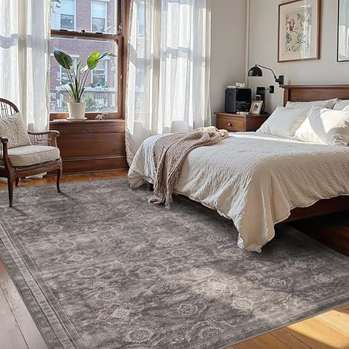 51HkzG3qLiL._SL500_.jpg Rugxara 5x7 Area Rug: Vintage Grey Washable Boho Rug, Non-Slip, Low Pile Faux Wool for Living Room & Kids' Room. - Image 3