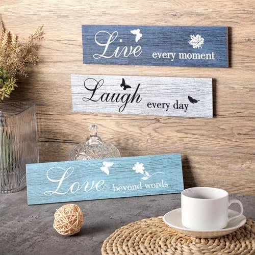 51HpmZJ9rDL._SL500_.jpg Rustic Wood Sign Set: "Live, Love, Blessed" Wall Decor for Home, Kitchen, or Living Room - 12"x3"x0.2" (Blue Series) - Image 4