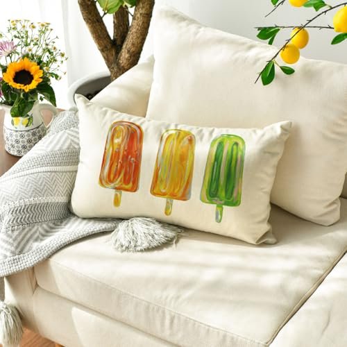 51JWWXzC1OL._SL500_.jpg AVOIN Colorlife Summer Popsicle Ice Cream Throw Pillow Cover, 12x20 Inch Cushion for Sofa Decor - Image 3