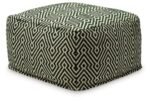 Signature Design by Ashley Abacy Casual Square Handwoven Pouf with Geometric Pattern, Green & Beige