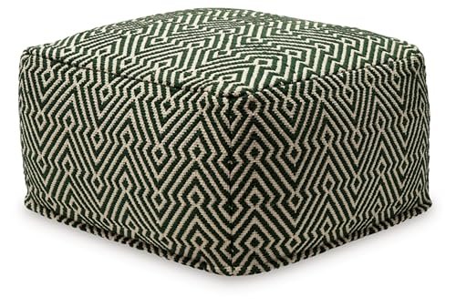 Signature Design by Ashley Abacy Square Handwoven Pouf with Geometric Signature Design by Ashley Abacy Casual Square Handwoven Pouf with Geometric Pattern, Green & Beige