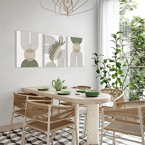 51LaXKfNeCL._SL500_.jpg Sage Green Boho Wall Art Set of 3: Minimalist Framed Geometric Leaf/Sun/Moon Canvas, 12"x16" - Image 5