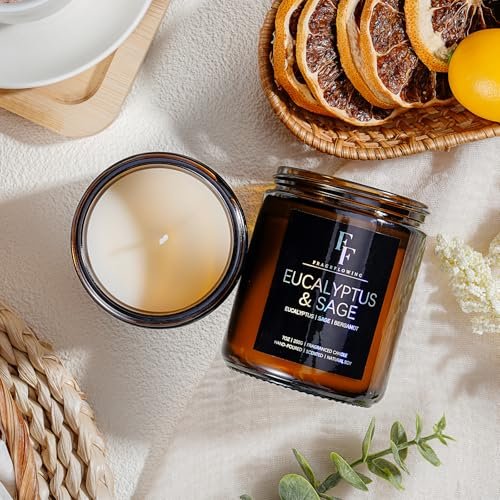 51M2v8fefaL._SL500_.jpg Eucalyptus & Sage Aromatherapy Candles | 7oz Soy Wax Candle Gift for Him & Her in Amber Jar - Image 3