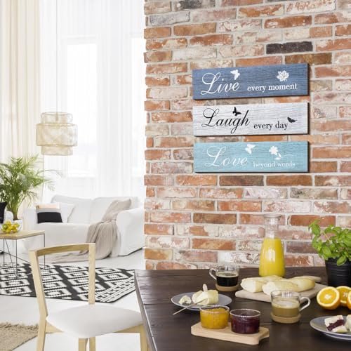51M5CdVDuqL._SL500_.jpg Rustic Wood Sign Set: "Live, Love, Blessed" Wall Decor for Home, Kitchen, or Living Room - 12"x3"x0.2" (Blue Series) - Image 3