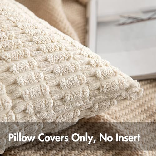 51NQrWZz-AL._SL500_.jpg MIULEE Set of 2 Soft Corduroy 18x18 Inch Boho Striped Throw Pillow Covers for Modern Farmhouse Decor. - Image 4