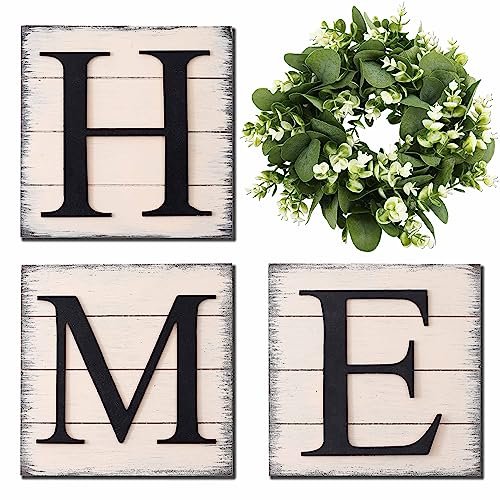 HRENCY Farmhouse Wall Decor: Rustic Wooden Sign with Artificial Eucalyptus HRENCY Farmhouse Wall Decor Room Decor Wood Home Sign with Artificial Eucalyptus for O, Rustic Hanging Wooden Sign with Letters Decorative Home Decor Clearance Living Room Decor