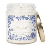 Sweet Water Decor Spa Day Patterned Candle – Soy Candles with Sea Salt, Jasmine, Wood, Cream Aroma– 40 Hour Burn – 9oz Clear Glass Jar – Ideal for Valentines Presents or Any Special Occasion