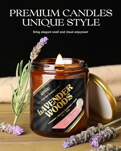 51O1xo4-9uL._SL500_.jpg AOOVOO Lavender Woods Wood Wick Candle - 9 oz, 50-Hour Burn, Ideal Scented Candle for Home and Men - Image 2