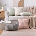 MIULEE Set of 2 Soft Corduroy 18x18 Inch Boho Striped Throw Pillow Covers for Modern Farmhouse Decor. - Image 3