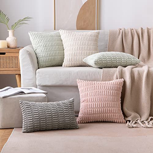 51OS-GJghL._SL500_.jpg MIULEE Set of 2 Soft Corduroy 18x18 Inch Boho Striped Throw Pillow Covers for Modern Farmhouse Decor. - Image 3