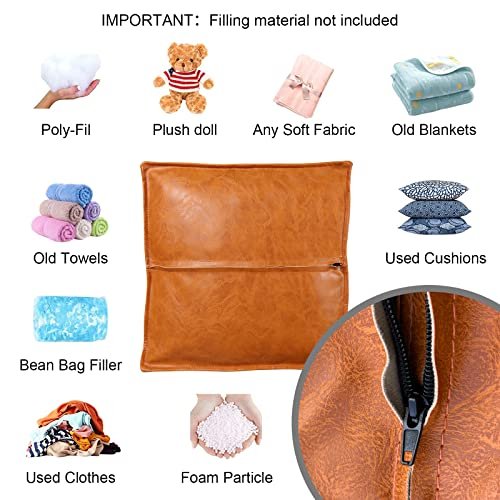 51Oaw7fR-8L._SL500_.jpg Handmade Moroccan Pouf Cover in Faux Leather, 17.7" Square, Orange & Brown - Foot Rest for Living Room (Cover Only) - Image 6