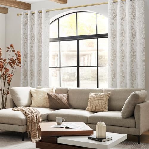 51P7AxnT4L._SL500_.jpg Taupe Geometric Curtains 84" Long – 2-Piece Set, 50% Blackout, Moroccan Damask Design for Living Room, Dining Room, and Bedroom. - Image 5