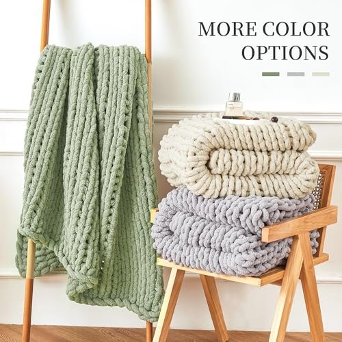 51PG-MrhT2L._SL500_.jpg Admitrack 51"x63" Chunky Knit Chenille Throw Blanket: Soft, Cozy Home Decor for Sofa (Ivory) - Image 7