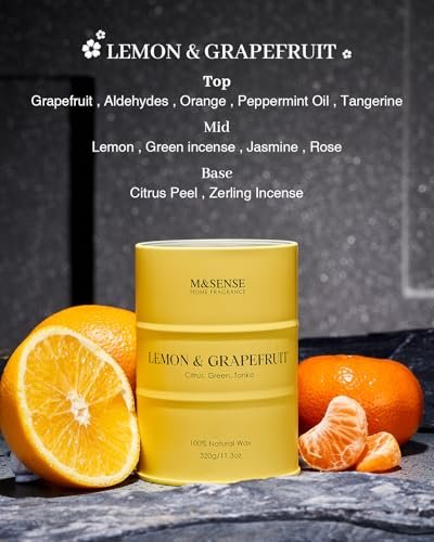 51PJEt4TyLL._SL500_.jpg M&SENSE Lemon Candle - Summer Grapefruit Scent, 11.3oz 70-Hour Slow Burning, Limoncello Citrus Fragrance for Bathroom. - Image 3