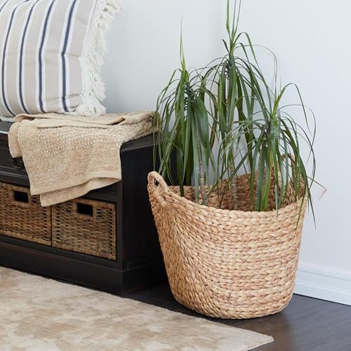 51QdptDjIcL._SL500_.jpg Deco 79 Seagrass Large Woven Storage Basket with Handles, Stylish Organizer 20" x 18" x 19", Brown - Image 3