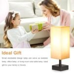 Small Bedside Table Lamp - Minimalist Nightstand Light with Square Fabric Shade for Kids & Office - Image 5