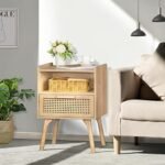 Lerliuo Rattan Nightstand: Boho Bedside Table with Drawer & Open Shelf, Solid Wood Legs, Natural Finish. Perfect for Bedrooms & Small Spaces. - Image 4